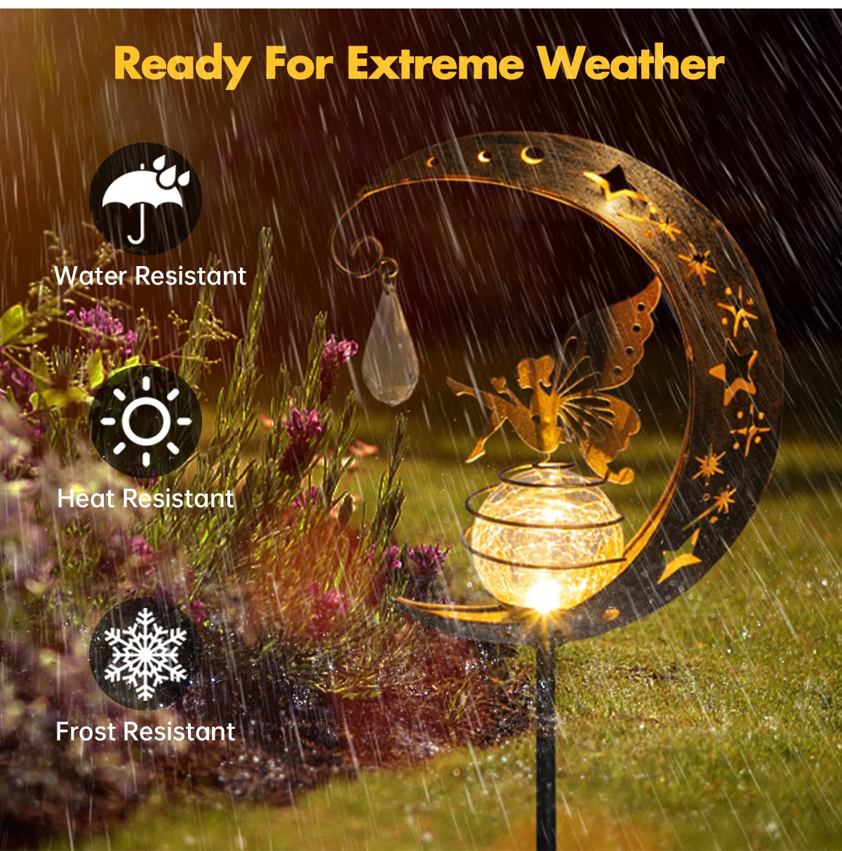 Solar Decroation Light Moon Fairy Lamp Outdoor Garden Crackle Glass Globe with Angel Pathway Stake Light Solar Grdound Light