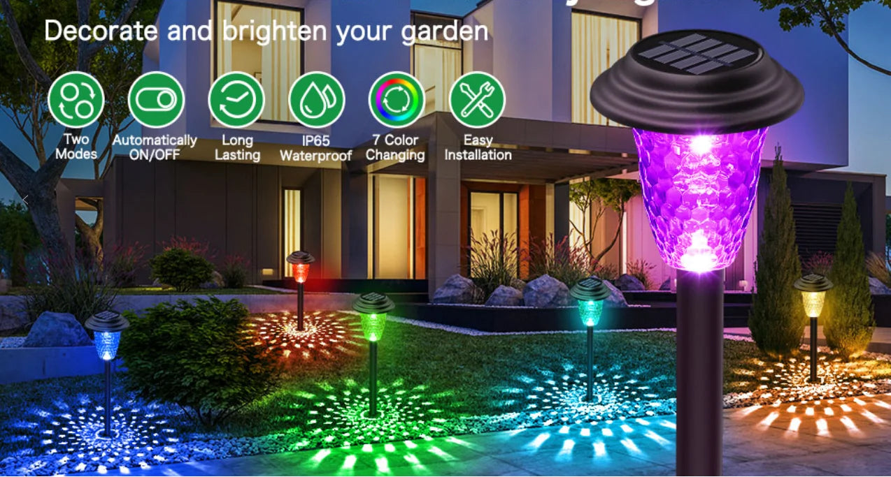 Solar Pathway Lights Bright RGB Color Changing/Warm White Outdoor Waterproof Garden Lamp Powered Landscape Path Lights for Yard