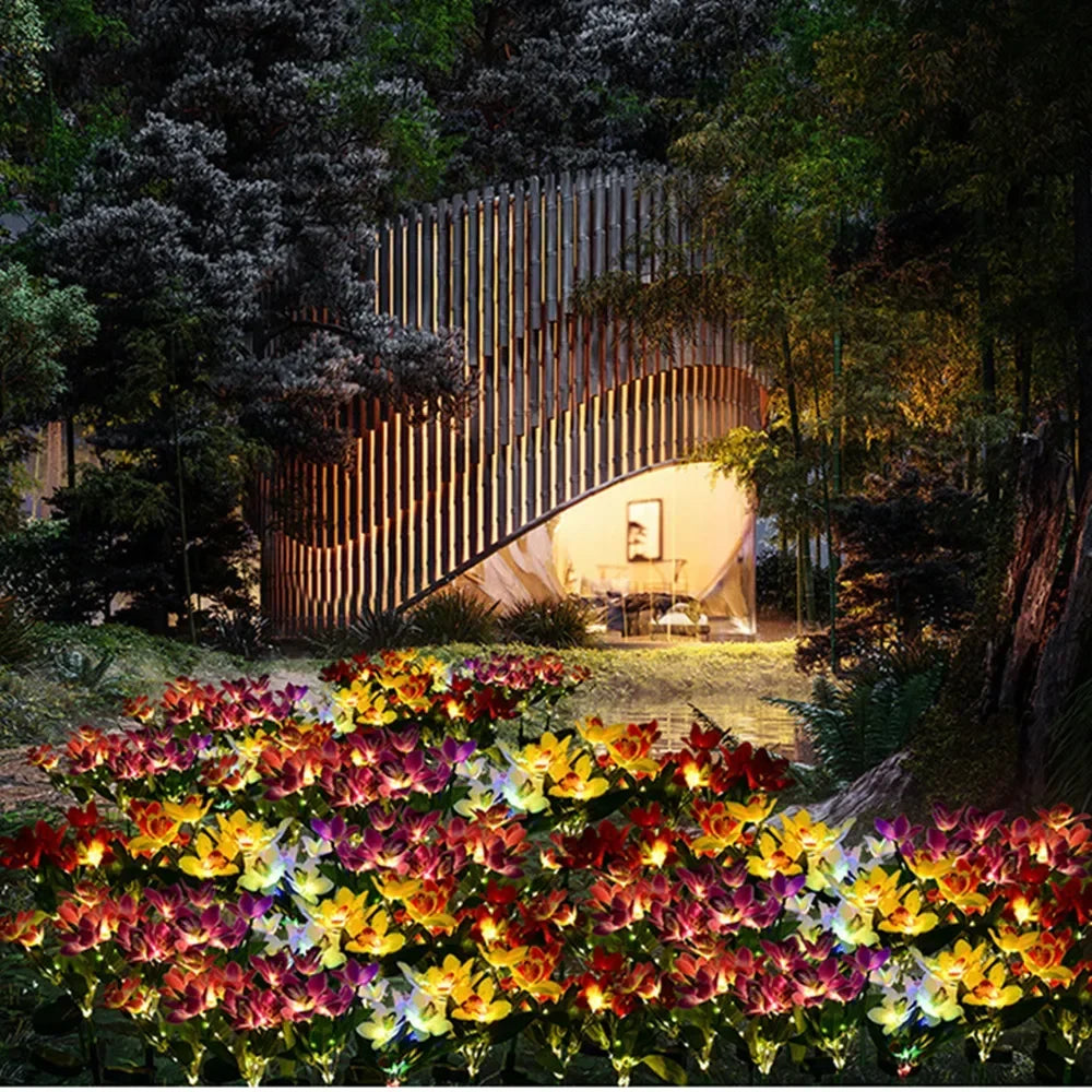 Solar Simulation Orchid Flower Lights Outdoor Lamp for Patio Lawn Garden Holiday Wedding Party Decoration Flower