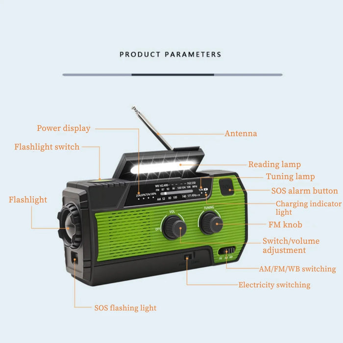 Hand Crank Solar Emergency Radio – Portable FM/AM/NOAA Weather Radio with Power Bank, Flashlight & Phone Charger