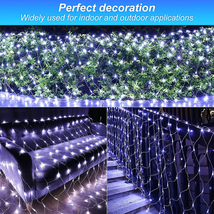 1pc Solar Net Lights Bush Net Lights Mesh Lights 8 Modes Remote Control Auto On/Off Outside Twinkle Lights For Patio Wall Roof