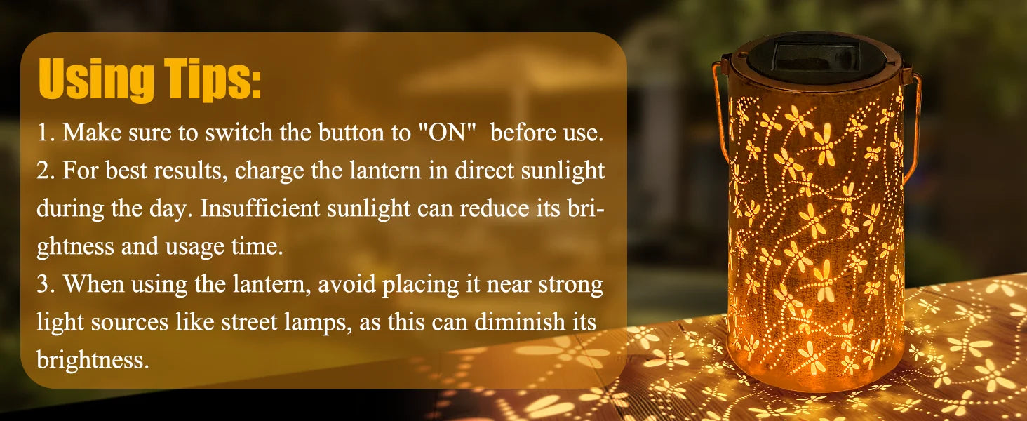 Solar Lantern Light Dragonfly Outdoor Hanging GardenMetal Decor Lanterns-Waterproof LED Decorative Lights