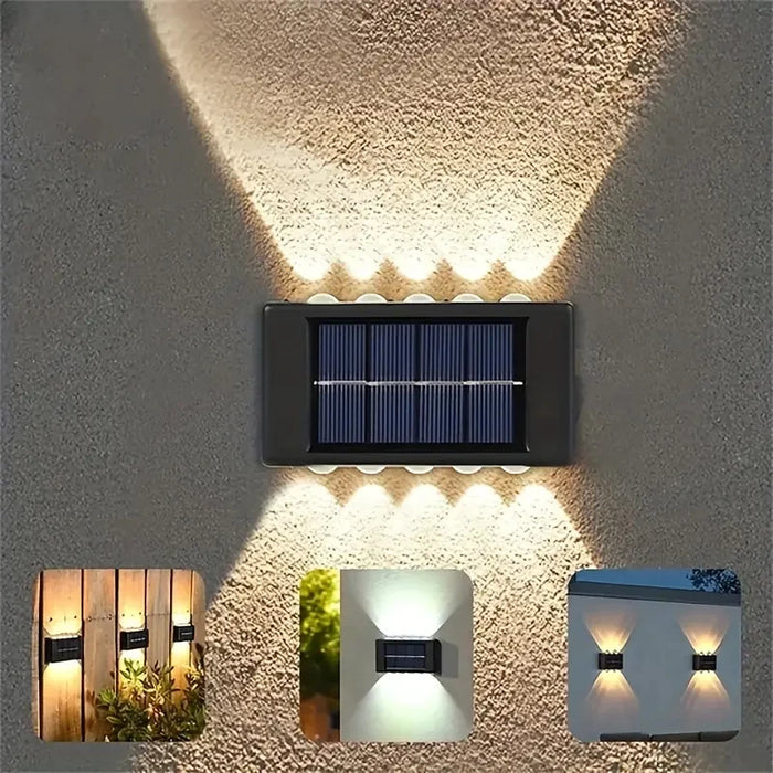 10PC, Outdoor 10 LED Solar Patio Path Light, Garden Wall Lighting Wall Sconce, Up and Down Illuminated Convex Mirror Light