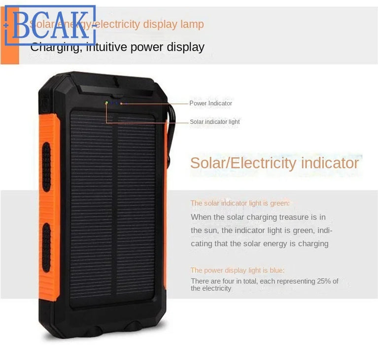 Hot New Style 200000mAh  Large Capacity Solar Power Bank New Portable With Lanyard Compass External Battery Outdoor Camping Char