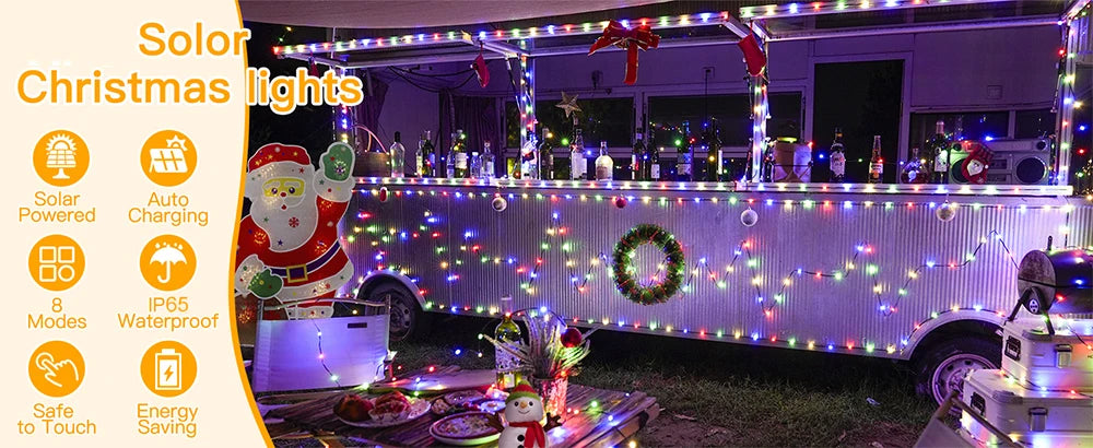 Solar String Lights Outdoor Waterproof  Fairy Lights Twinkle Silver Wire Light 8 Modes for Garden Xmas Party Wedding Decor