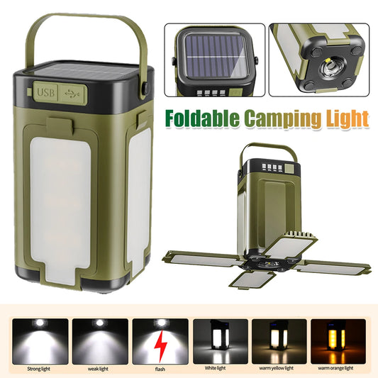Solar Foldable Camping Light Rechargeable Lantern Power Bank Solar Camping Lantern Portable Flashlight LED Tent Light