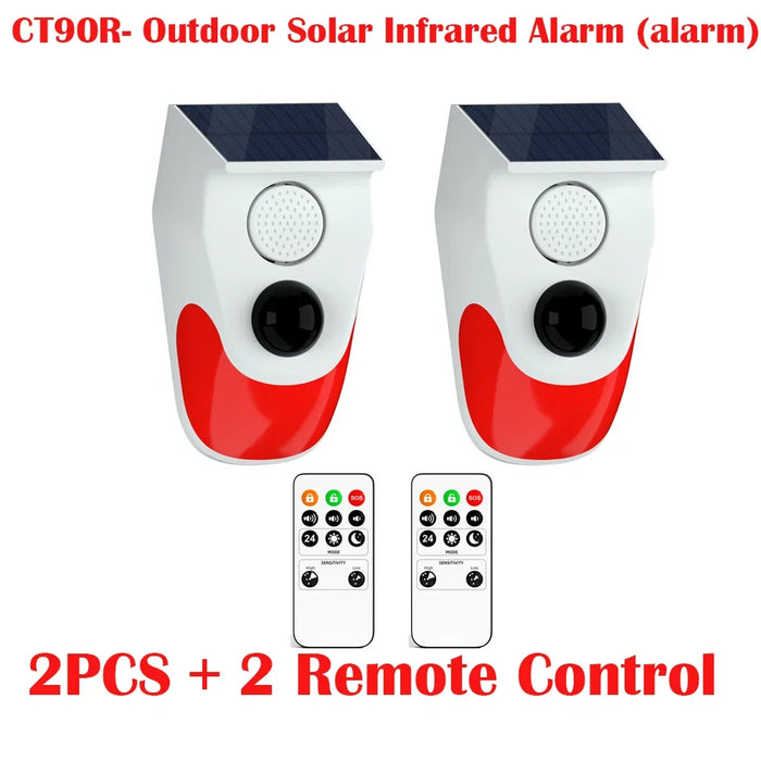 Solar Sound Alarm Motion Sensor with Remote Control 120dB Siren Sound Alert Flash Warning Strobe Security Alarm System for Home