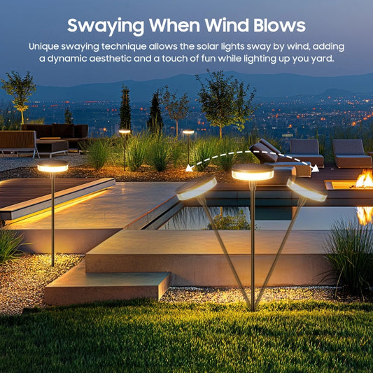 2PCS Solar Pathway Light Sway by Wind Solar Swaying Lights Bright 12H IP65 Waterproof for Outside Yard Path Patio Lawn Decor