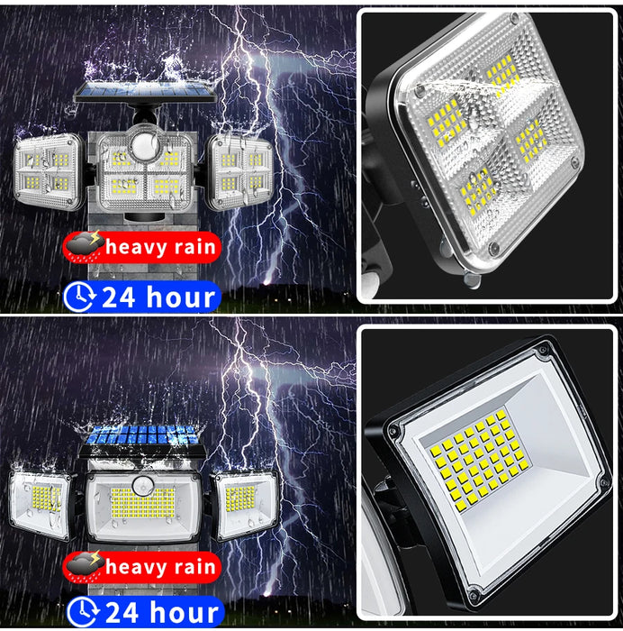 Security Solar Lights Outdoor 167 LED Adjustable 3 Heads with 3 Modes Wireless Motion Sensor Super Waterproof  Spot Flood Lights