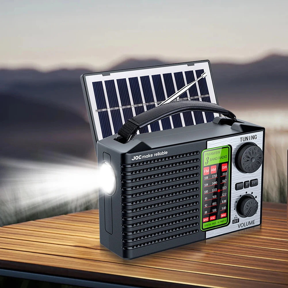 2000mAh Solar Power Radio Portable AM FM SW Weather Radio with LED Flashlight BT Speaker Full Band Radio Outdoor Emergency Radio