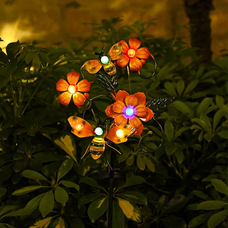 Solar Garden Lights Flowers Insect Decorative Garden Stakes Sun Lamp Waterproof Metal Yard Art Decor For Outside Lawn Yard Patio