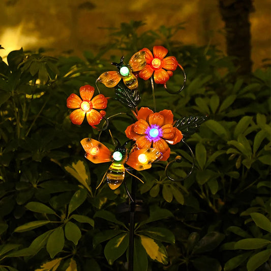 Solar Garden Lights Flowers Insect Decorative Garden Stakes Sun Lamp Waterproof Metal Yard Art Decor For Outside Lawn Yard Patio