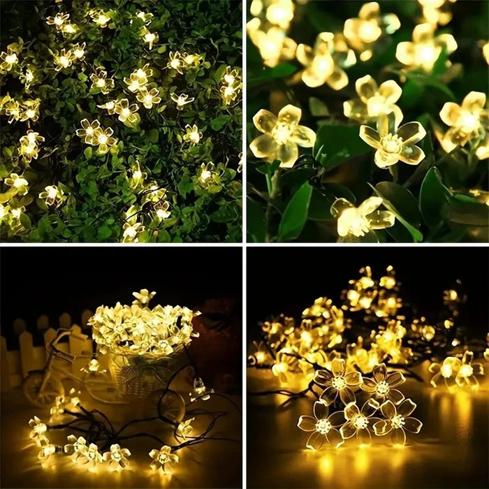 5/6.5/7/12M Purple Solar Flower String Lights Fairy LED Lights String Decorative Outdoor Lighting For Home Garden Holiday Decor