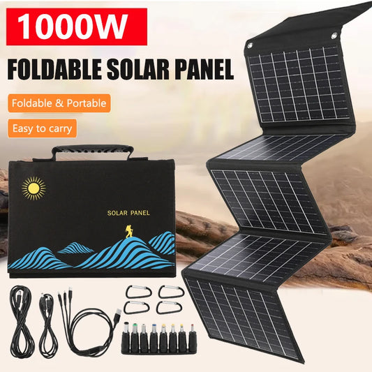 1000W Foldable Solar Panel Portable Solar Cell Folding Bag With USB+DC 18V For Outdoor Hiking Camping Mobile Phone Charging