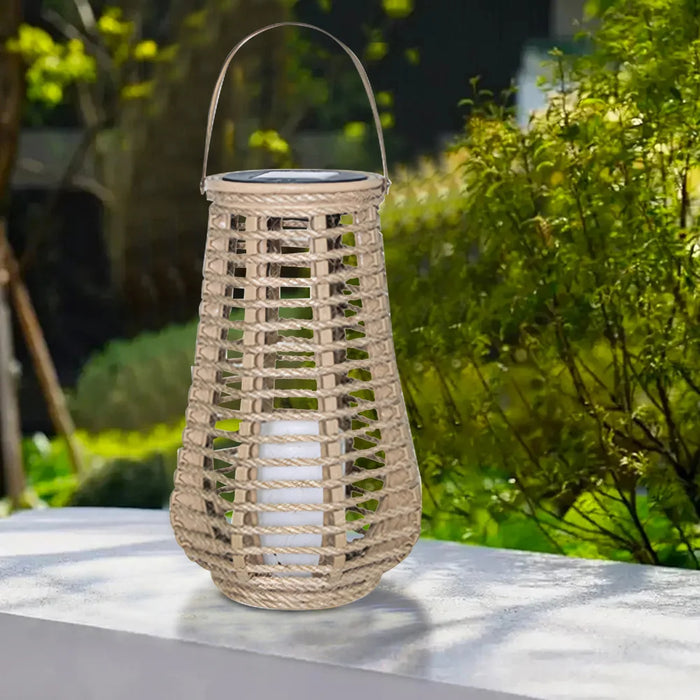 Solar Imitation Rattan Lantern Outdoor Solar Light Hanging Decorative Candle Lights Solar Powered Bamboo Lamp Garden Decoration