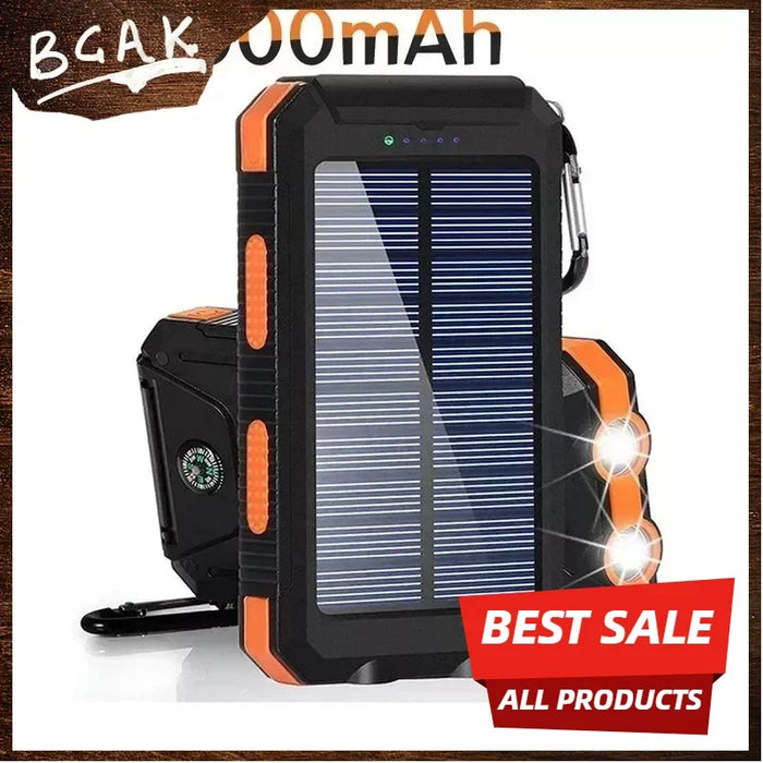 Hot New Style 200000mAh  Large Capacity Solar Power Bank New Portable With Lanyard Compass External Battery Outdoor Camping Char