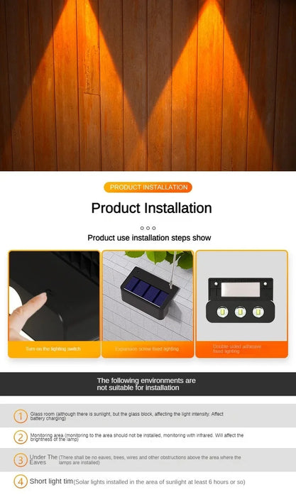 Solar Wall Lights Outdoor Square Solar Wireless Wall Mount Lights IP65 Waterproof Outdoor Wall Lamps Decorative for Garden