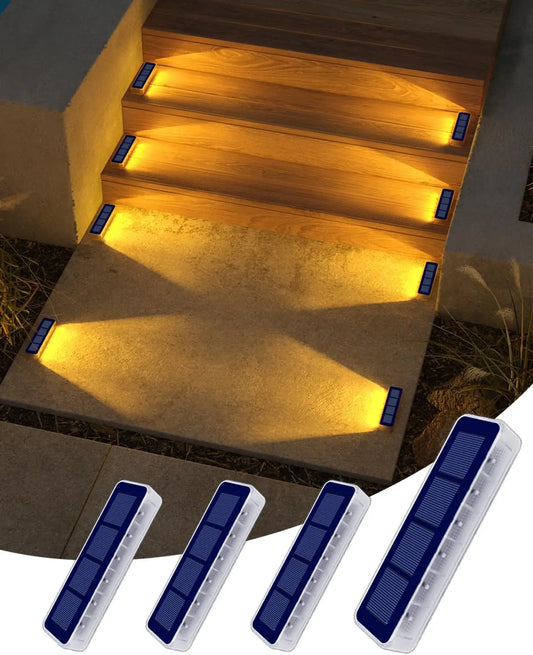 Solar LED Step Lights 4 Pack Outdoor IP68 Waterproof high Brightness Stairs Lamp With Lens Decor Lighting For Garden Deck Path