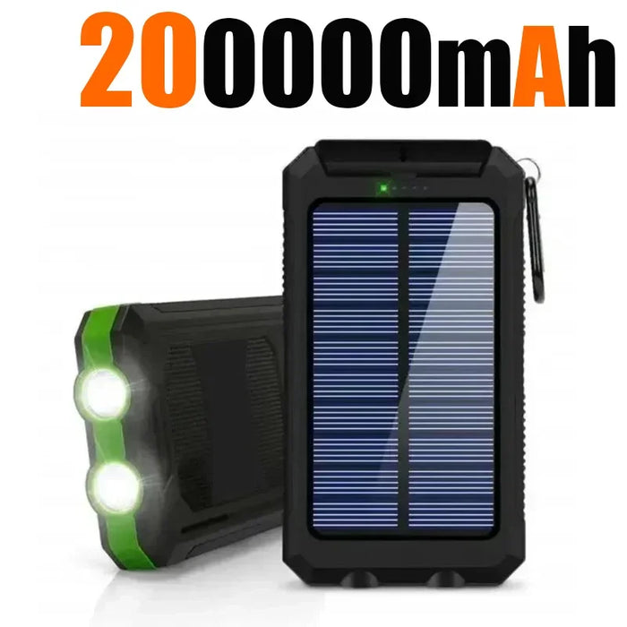 NEW 200000mAh Solar Power Bank Portable Charging Poverbank External Battery Charger Strong Light LDE Light for All Smartphones