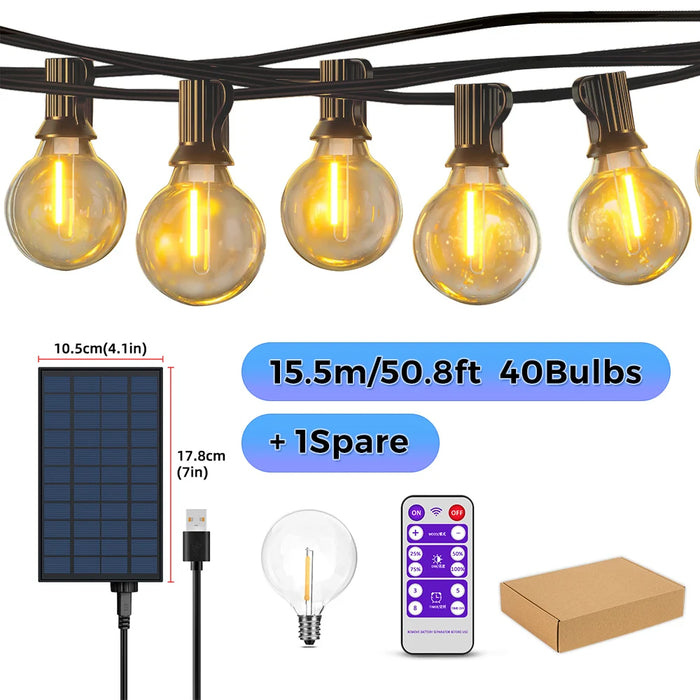 Solar String Lights Outdoor G40 Patio Lights with LED Shatterproof Bulbs,Weatherproof Hanging Lights for Backyard Bistro
