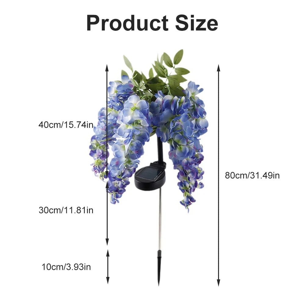 Solar Outdoor Decor Light Realistic Wisteria Floral Waterproof Artificial Flowers Light Solar Powered Garden Lawn Yard Lamp