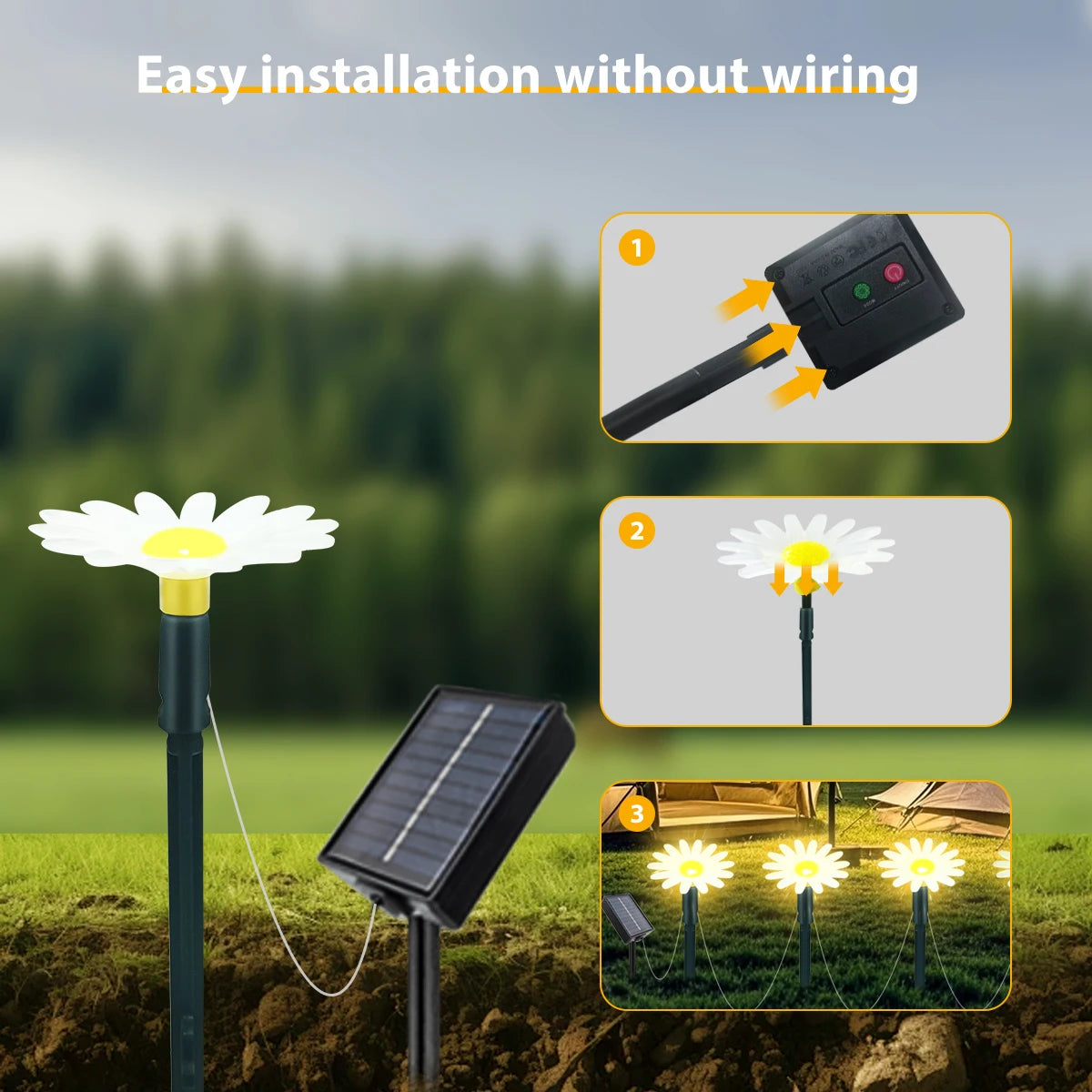 Solar Outdoor Garden Lawn Pilot Light 20LEDS Waterproof Courtyard Flower Path Light String for Camping Wedding Christmas Decor