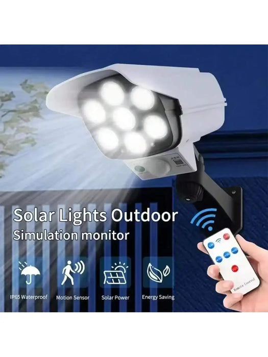 Ultra-Realistic Solar Fake Security Camera Light with Motion Activated LED&Remote Control-IP65 Waterproof Dummy CCTV Burglar Det