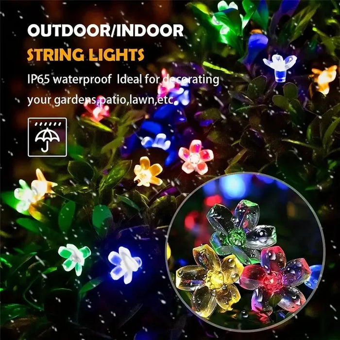 5/6.5/7/12M Purple Solar Flower String Lights Fairy LED Lights String Decorative Outdoor Lighting For Home Garden Holiday Decor