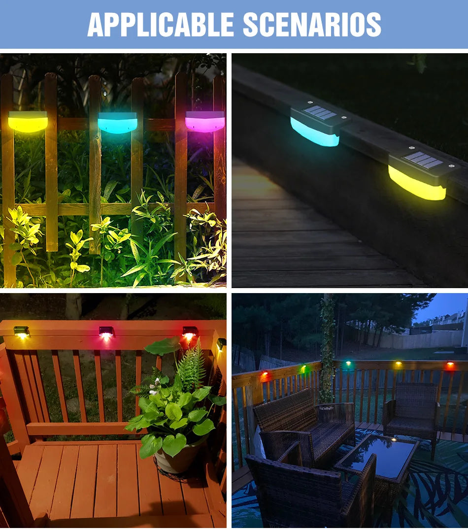 RGB LED Solar Deck Light Outdoor Waterproof Garden Step Lamp Patio Stairs Railing Courtyard Fence Decor Lighting Cold/Warm White