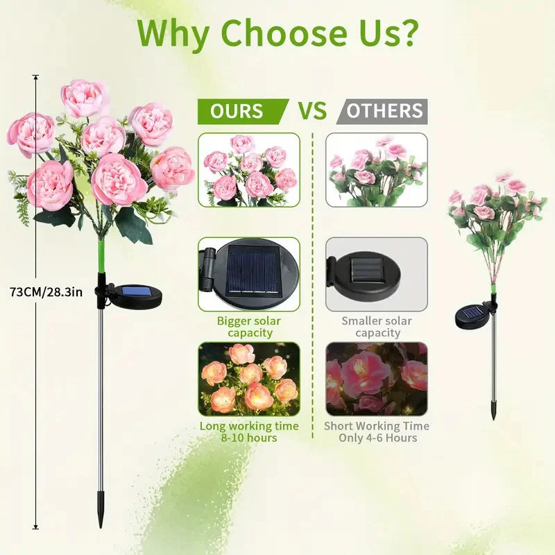 Solar Powered Flower Lights, LED Peony Flower Lamps for Outdoor Solar Garden Lights, Outdoor Solar Lawn Lights for  Yard, Lawn