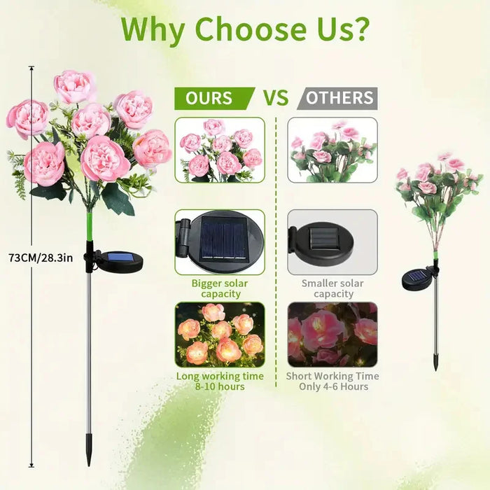Solar Powered Flower Lights, LED Peony Flower Lamps for Outdoor Solar Garden Lights, Outdoor Solar Lawn Lights for  Yard, Lawn