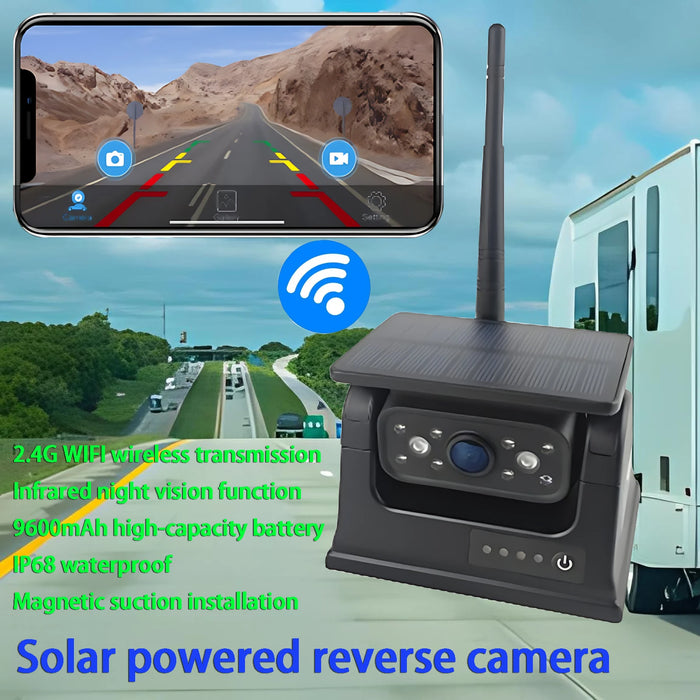Solar Powered Reverse Camera, WIFI Wireless Camera, Car Mounted Camera, Magnetic Suction Camera Suitable for RVs and Trucks