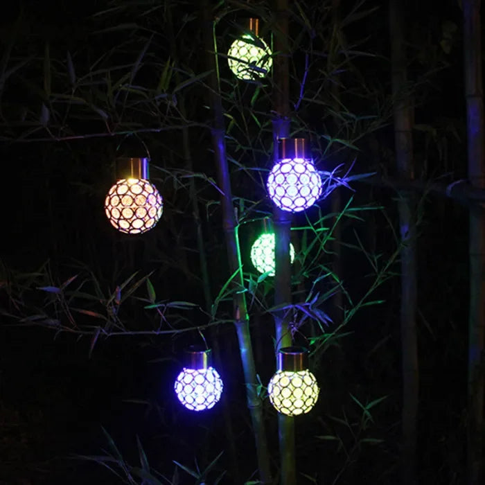 Outdoor Solar LED Hanging Lantern, Waterproof Hollow-Out Ball Lamp for Garden, Yard, and Patio Decoration