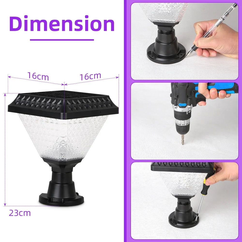 Timed Outdoor Solar Pillar Lights IP65 LED Garden Fence Light Remote Control Dimming RGB Post Lights Auto on/off Street Sunlight