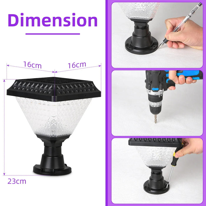 Timed Outdoor Solar Pillar Lights IP65 LED Garden Fence Light Remote Control Dimming RGB Post Lights Auto on/off Street Sunlight
