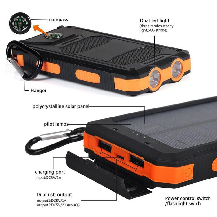 Solar Panel DIY Power Bank Case Charge Storage Box Dual USB Power Bank Shell SOS Light Flashing Light Compass Power Bank Box