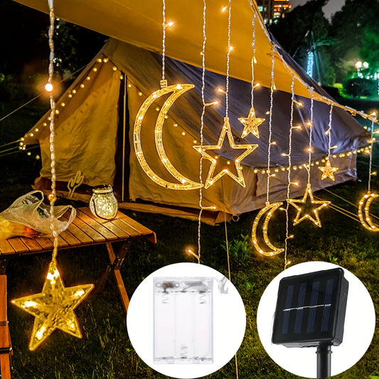 Star Moon Solar Battery String Lights 8Mode Outdoor Christmas Garland LED Fairy Light for Ramadan Festoon Wedding New Year Decor