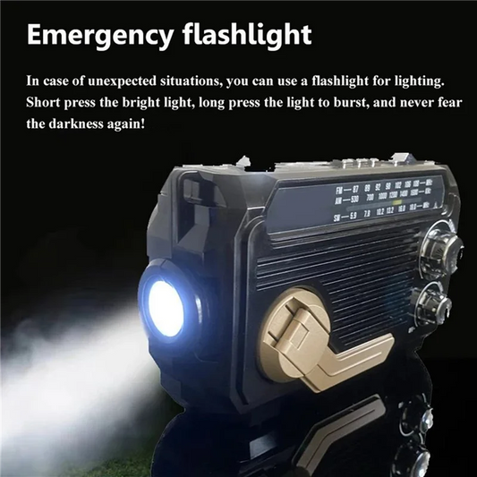 RTSHE-2X FM AM SW Radio Solar Charging Emergency Radios Receiver Hand Crank Bluetooth 5.2 Support TF USB Black