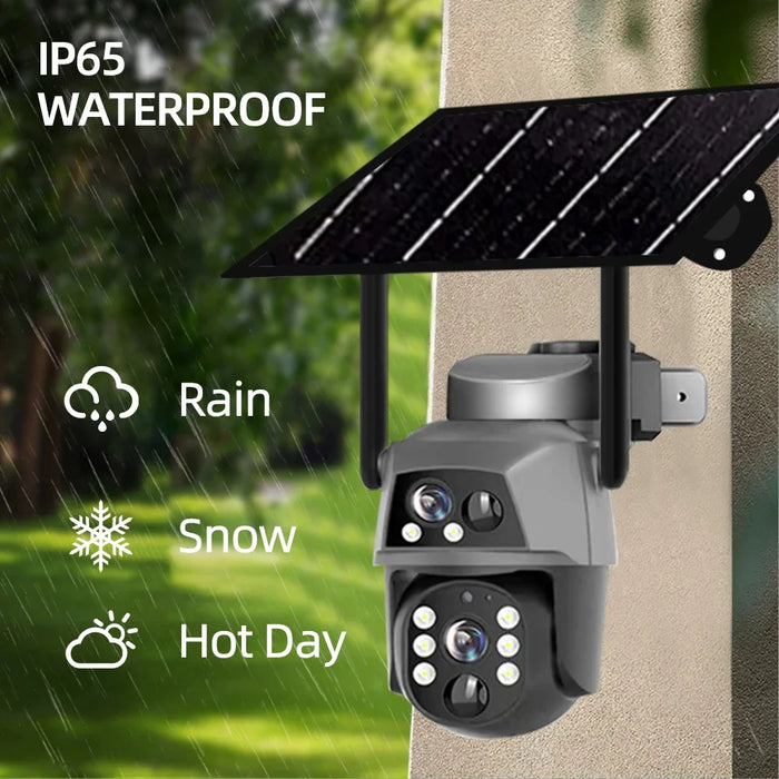 Solar Camera 4G Sim Card Outdoor Dual Lens 8MP 4K IP Camara With Solar Panel CCTV Security Built in Battery PIR Motion Detection
