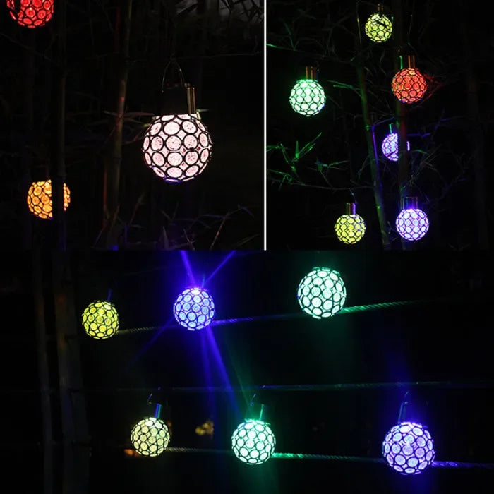Outdoor Solar LED Hanging Lantern, Waterproof Hollow-Out Ball Lamp for Garden, Yard, and Patio Decoration
