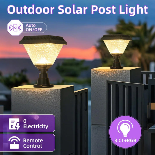 Outdoor Solar Pillar Lamp Garden Decor Sunlight Wall Lamp Street Landscape Lighting Pathway Gate Remote Control LED Solar Lights