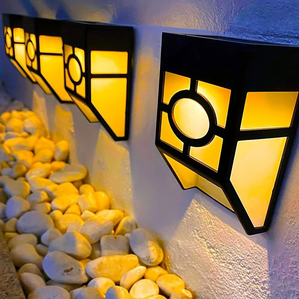Three solar-powered step/staircase/fence lights, garden outdoor waterproof staircase lights and light control, solar deck lights