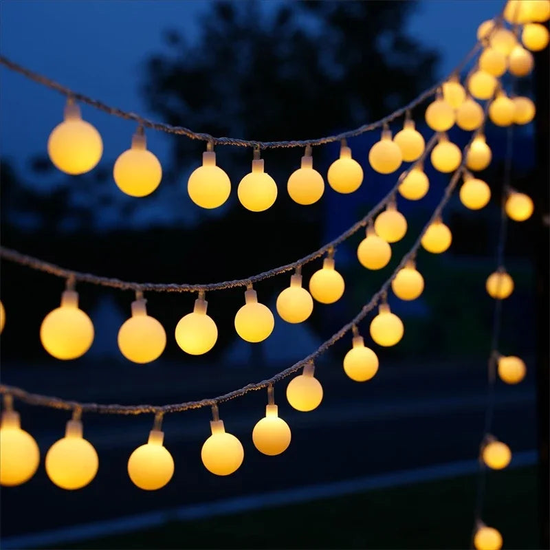 Solar Light String Festoon LED Round Ball Outdoor Garden Solar Garland Lamp for Wedding Party Camping Balcony Holiday Decoration