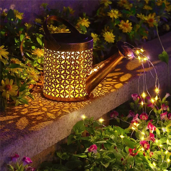 Outdoor Solar Watering Can Light Star Shower Garden Art LED String Light Pathway Patio Hanging Lantern Kettle Decorative Lamp