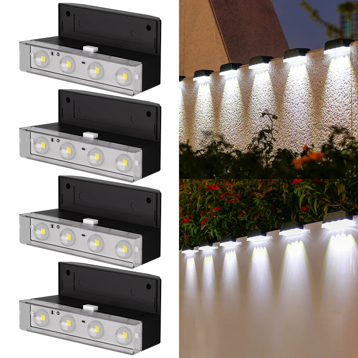 Solar Powered Wall Mounted LED Lights (2/3/4 LED) Automatic Night Lighting, Weather Resistant, Ideal for Outdoor Walls, Fences
