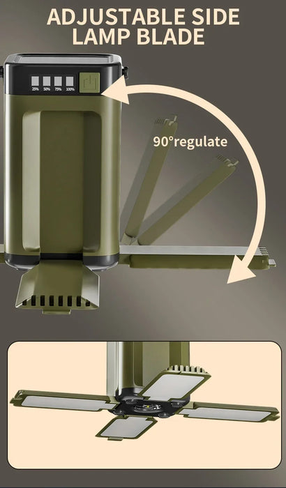 Solar Outdoor Camping Light 4-Blade 90° Expandable Foldable Solar Charging 2000mAh Portable Hanging Tent Light