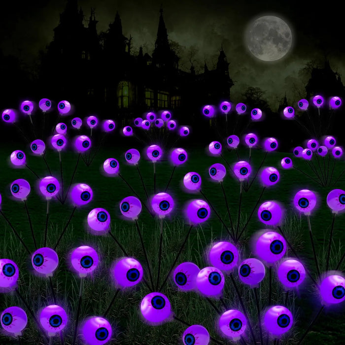 Halloween Outdoor Solar Eyeball Lights-LED Green&Purple Glow, Swinging Firefly Effect,for Creepy Yards, Lawns & Halloween Haunts