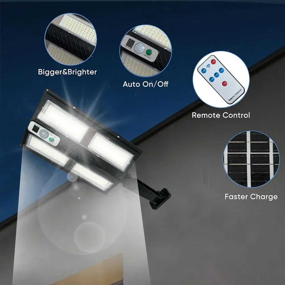 Outdoor Solar Street Light with Remote Control Solar Security Light 6500K Dusk to Dawn Motion Sensor Light for Garden Patio
