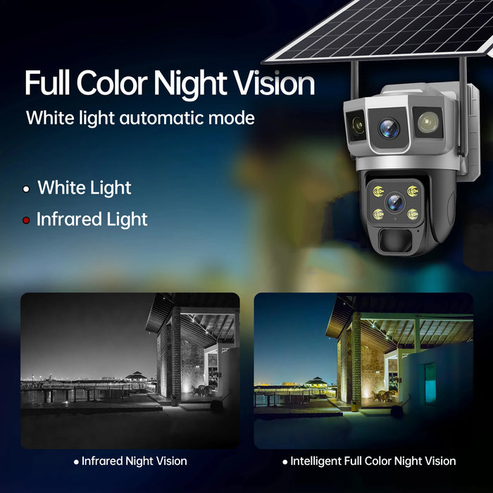 Solar Outdoor Surveillance Camera Dual Lens Triple Monitoring Shots PIR Humanoid Detection Smart Home CCTV WiFi Security Cameras