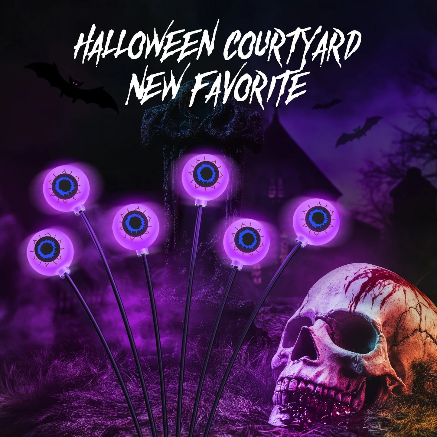 Halloween Outdoor Solar Eyeball Lights-LED Green&Purple Glow, Swinging Firefly Effect,for Creepy Yards, Lawns & Halloween Haunts